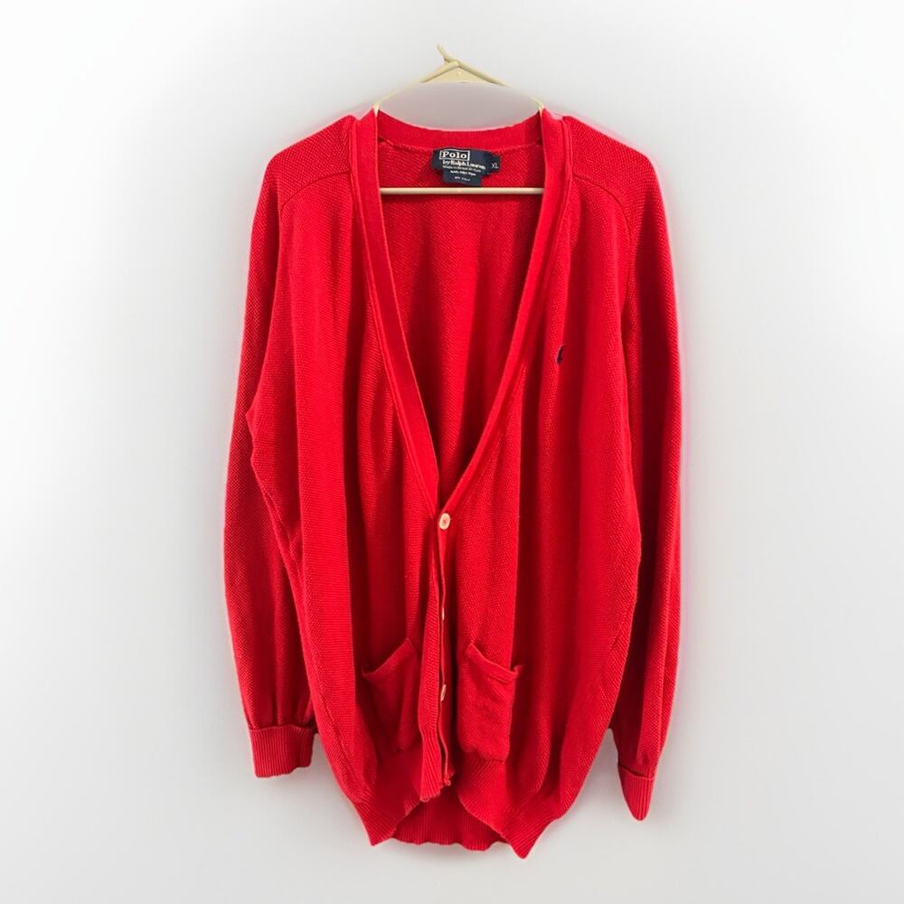 Vintage Mens Polo Ralph Lauren Cardigan Sz XL Red Sweater Golf Preppy